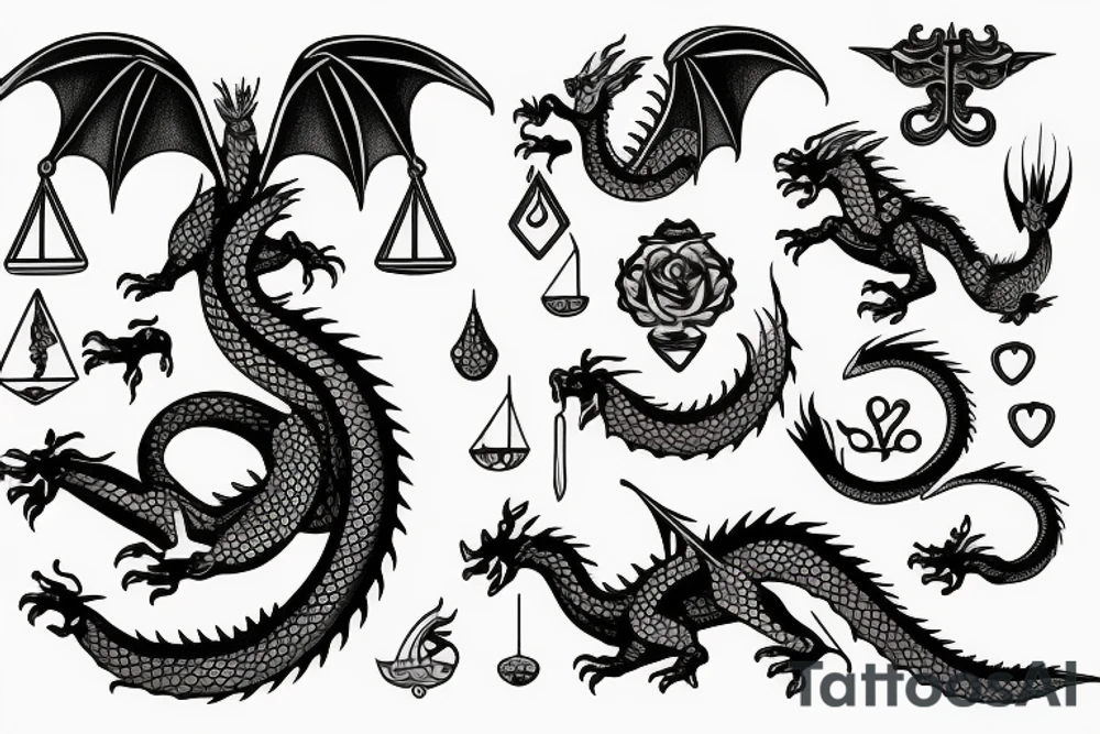 Dragon with libra scales of justice tattoo idea