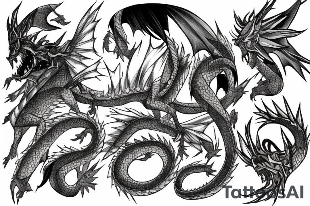 Anime Dragon wrapped around libra scales tattoo idea