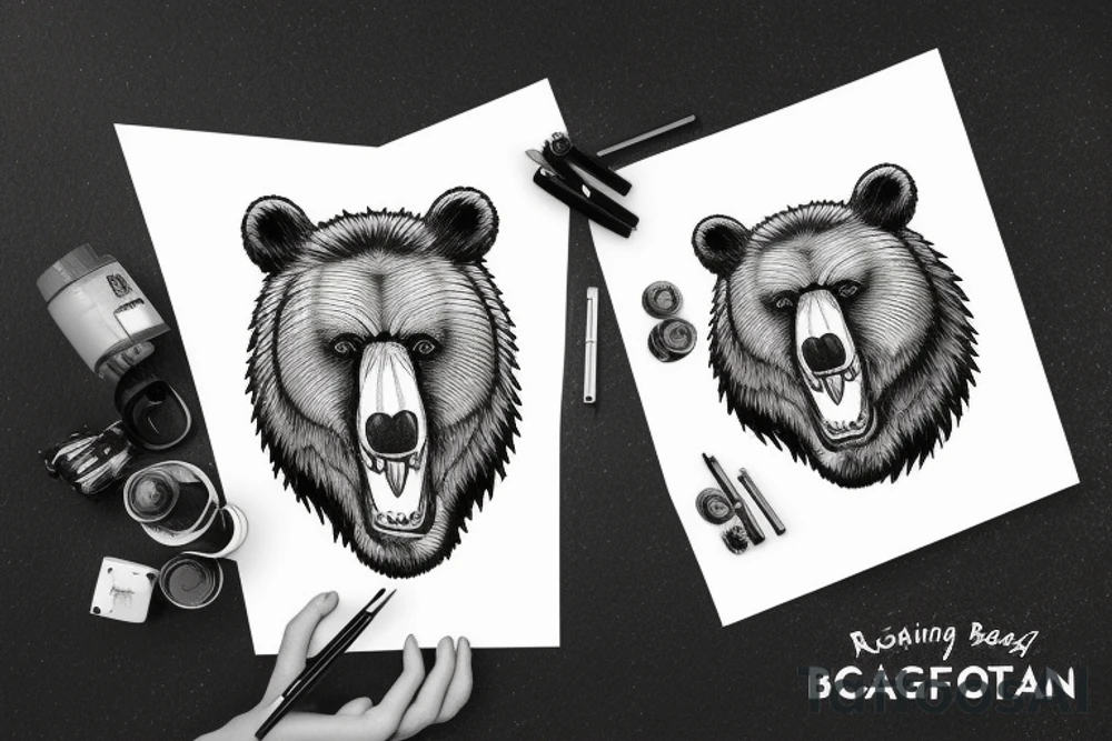 Roaring bear face tattoo idea