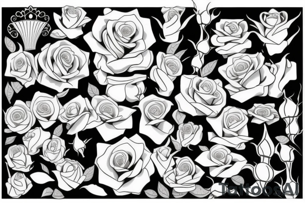 roses and crown tattoo idea