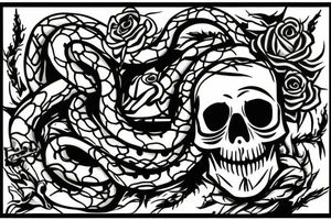 Skull with snake around and thorns tattoo idea
