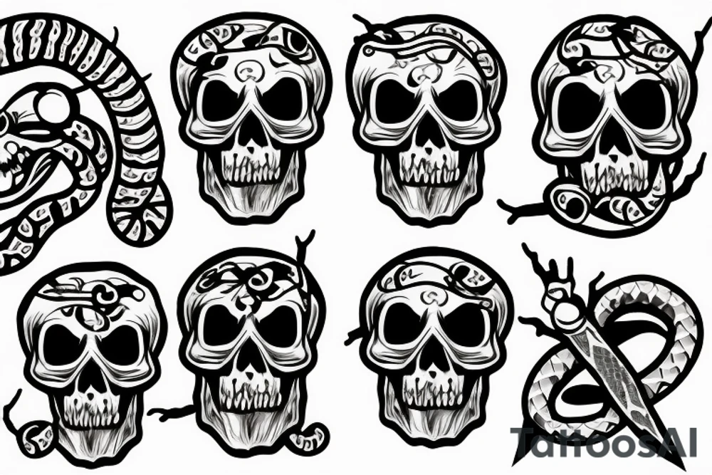 Skull with snake around and thorns tattoo idea