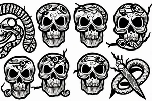Skull with snake around and thorns tattoo idea