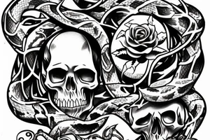 Skull with snake around and thorns tattoo idea