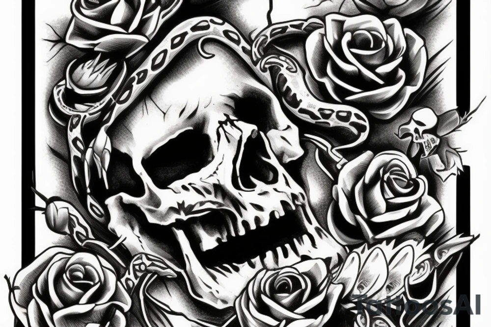Skull with snake around and thorns tattoo idea