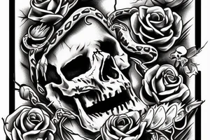Skull with snake around and thorns tattoo idea