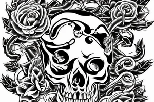 Skull with snake around and thorns tattoo idea