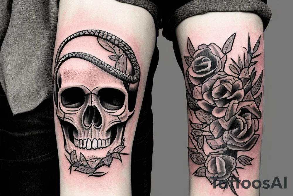 Skull with snake around and thorns tattoo idea