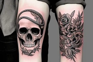Skull with snake around and thorns tattoo idea