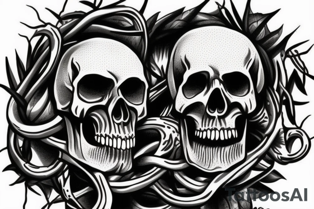Skull with snake around and thorns tattoo idea
