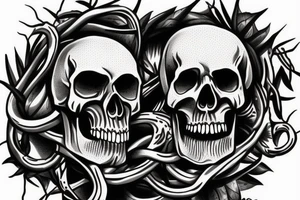 Skull with snake around and thorns tattoo idea