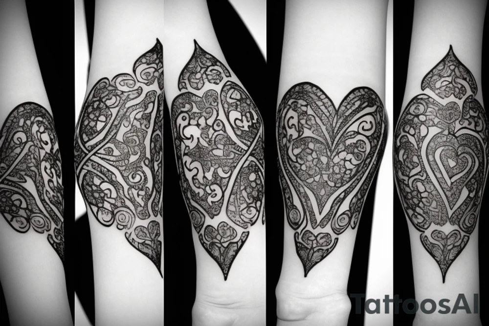 ornamental filigree forearm tattoo with heart in the center tattoo idea
