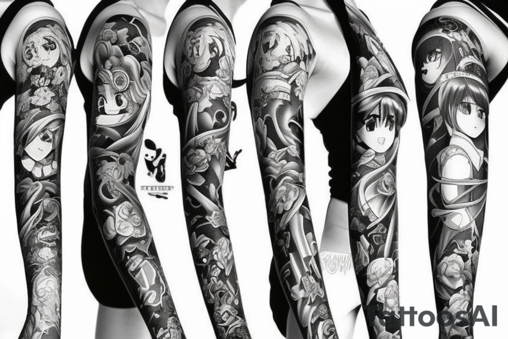 anime girls full sleeve tattoo idea