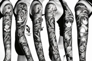 anime girls full sleeve tattoo idea