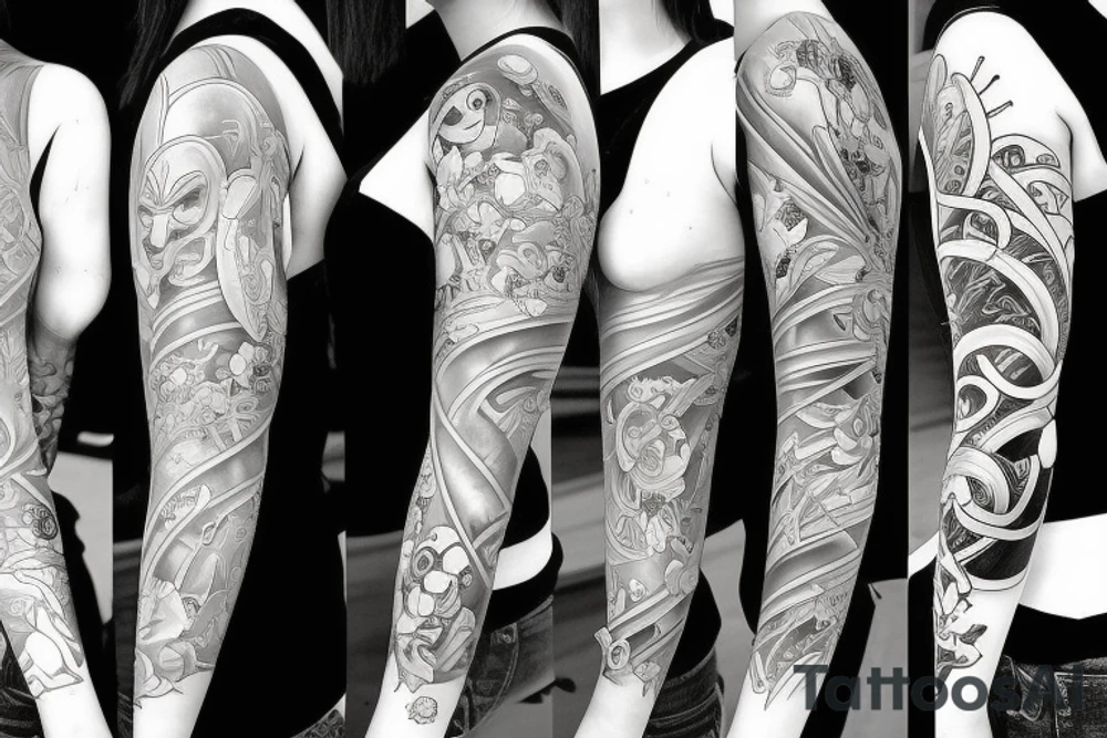 anime girls full sleeve tattoo idea