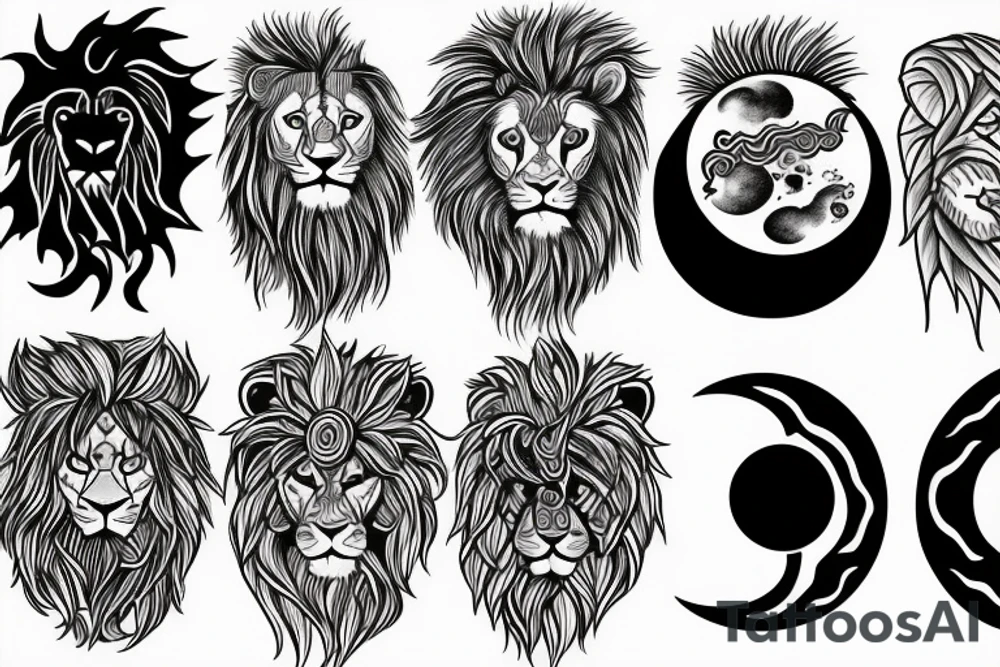 Cloud, sunshine, moon, lion tattoo idea