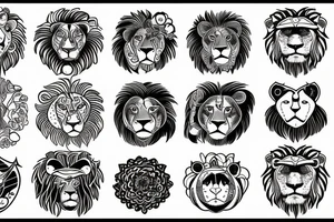 A lion with sunshine, a moon and a cloud tattoo idea