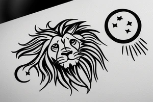 A lion with sunshine, a moon and a cloud tattoo idea