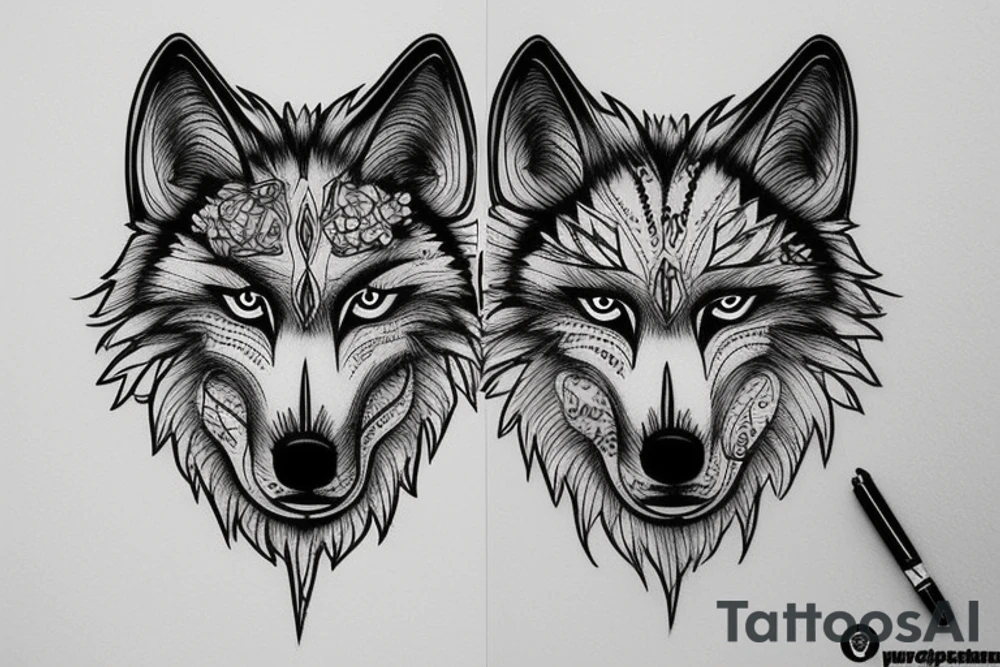 Wolf face tattoo idea