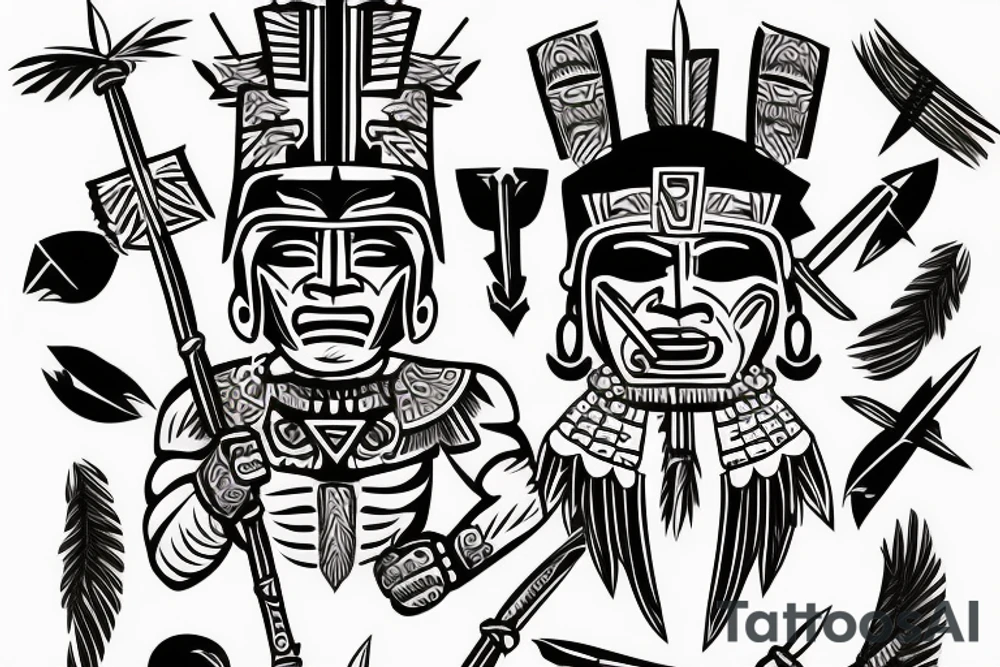 Aztec warrior holding a spear tattoo idea