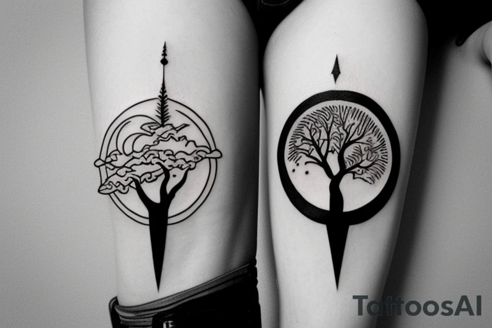 Sun, moon, tree, geometric in an arrow tattoo idea