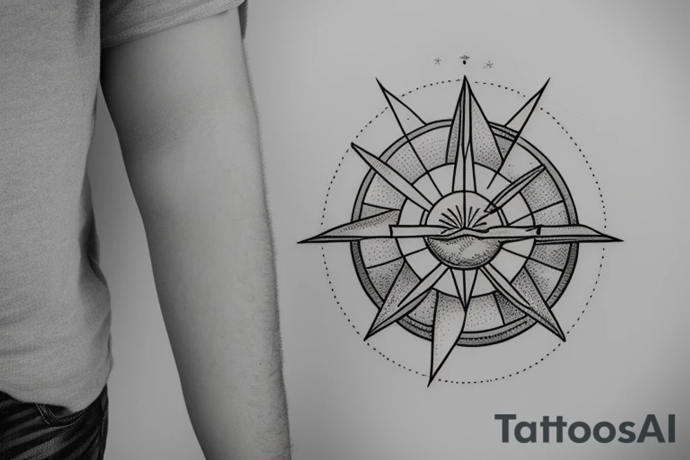 geometric arrow, with astrology sun moon and nature tattoo idea