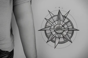 geometric arrow, with astrology sun moon and nature tattoo idea