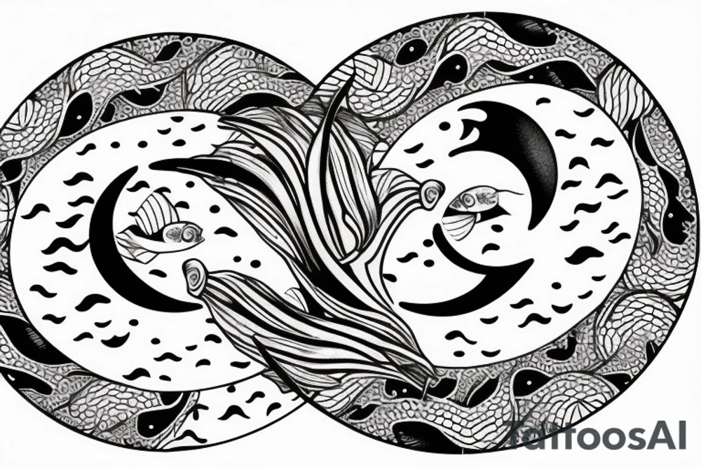 Two coy fish swimming in a circle with a crescent moon tattoo idea