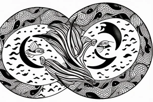 Two coy fish swimming in a circle with a crescent moon tattoo idea
