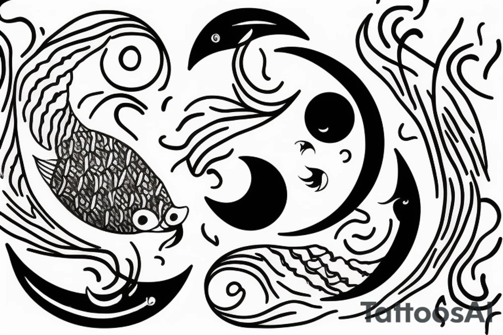 Two coy fish with a crescent moon tattoo idea