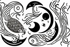 Two coy fish with a crescent moon tattoo idea