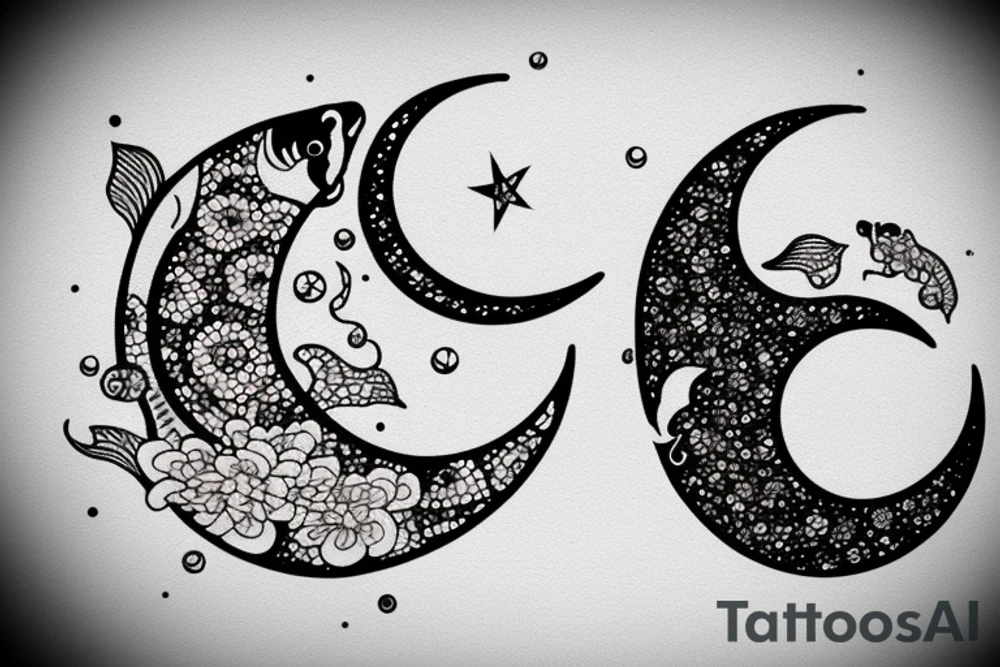 Two coy fish with a crescent moon tattoo idea
