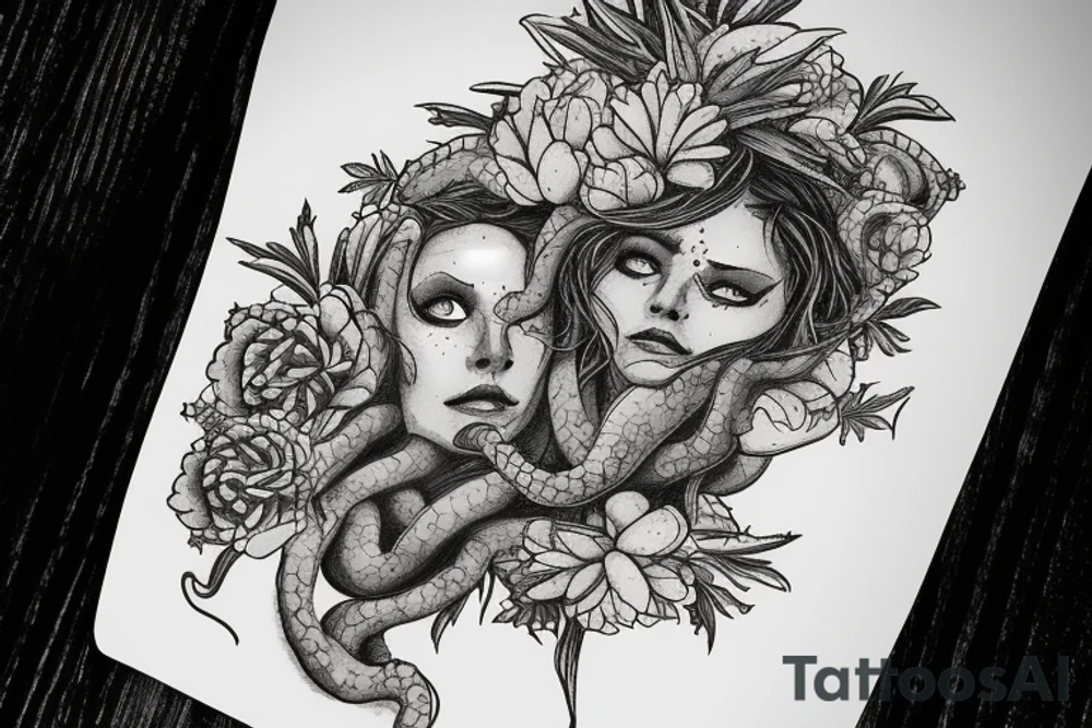 Medusa with marigolds, avocados, cactus, and a spear tattoo idea