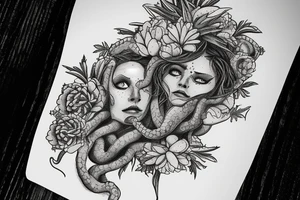 Medusa with marigolds, avocados, cactus, and a spear tattoo idea