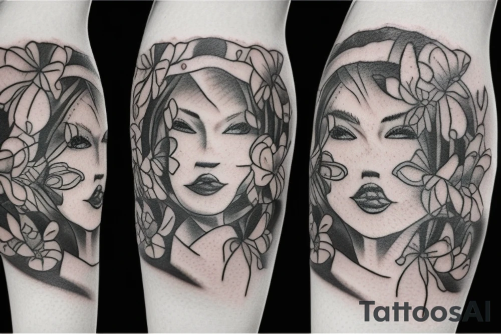 Female disguised as fruits tattoo idea