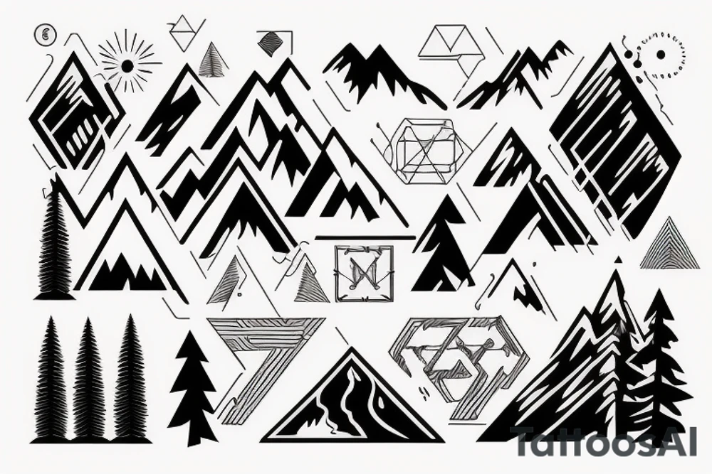 forest, mountain, river, geometry tattoo idea