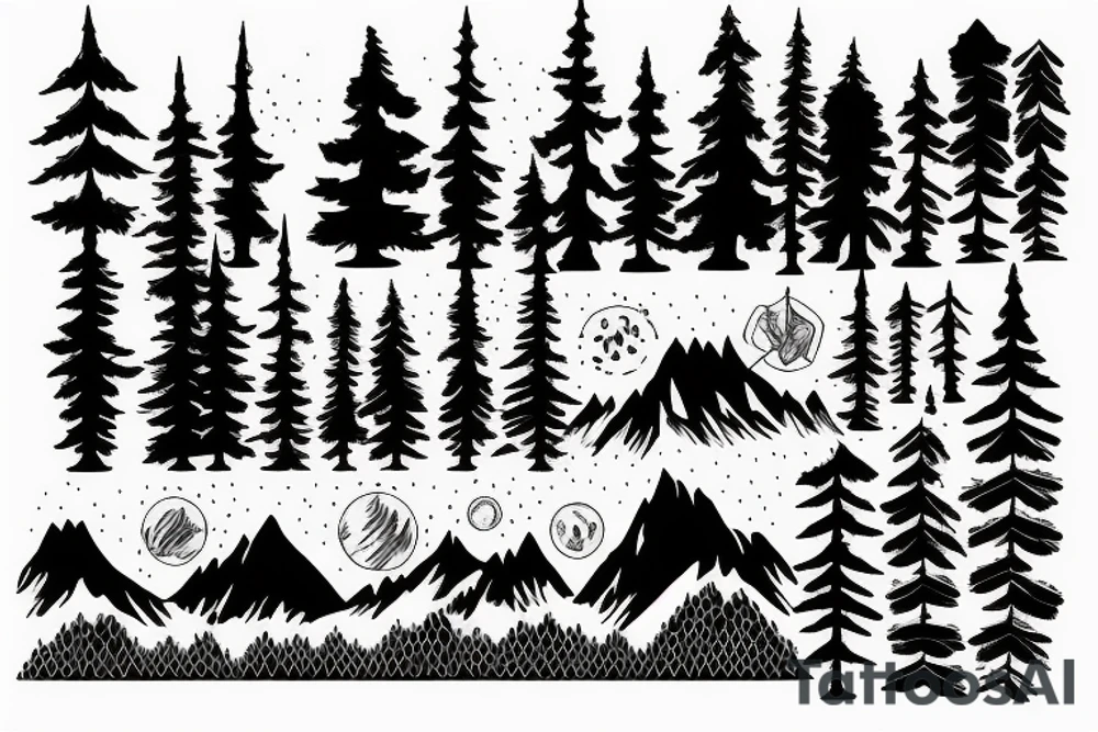 forest, mountain, river tattoo idea