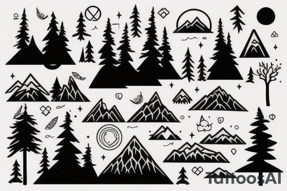 forest, mountain, river tattoo idea