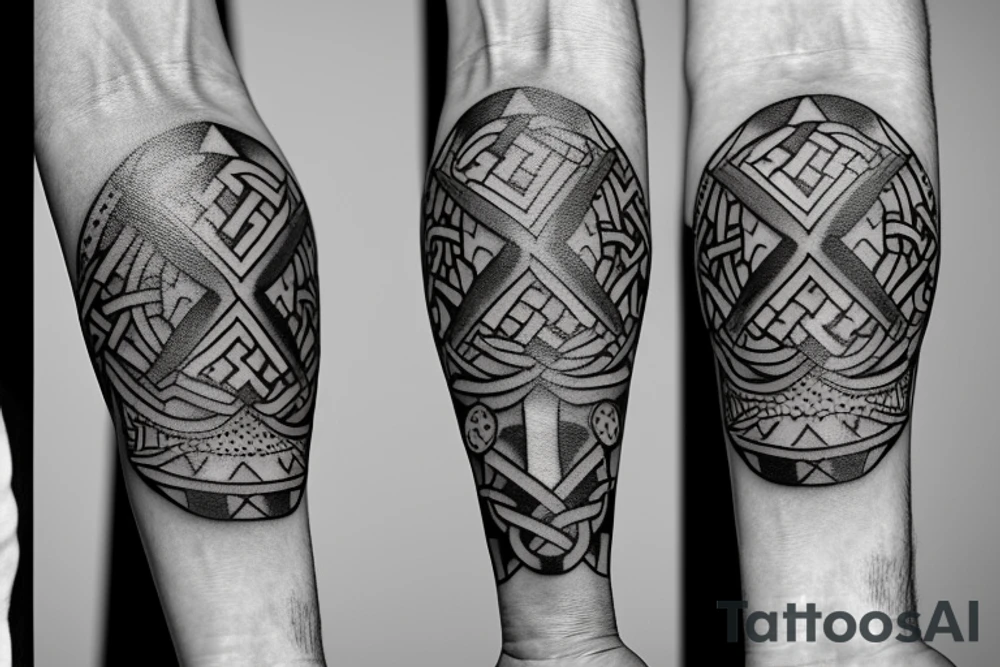 round the forearm nordic, viking, haiking, camping, cycling tattoo idea