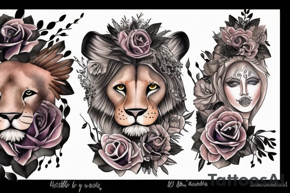 A WOMAN INSIDE A LIONESS tattoo idea