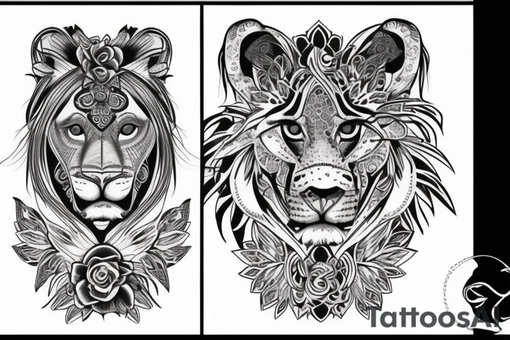 A WOMAN INSIDE A LIONESS tattoo idea