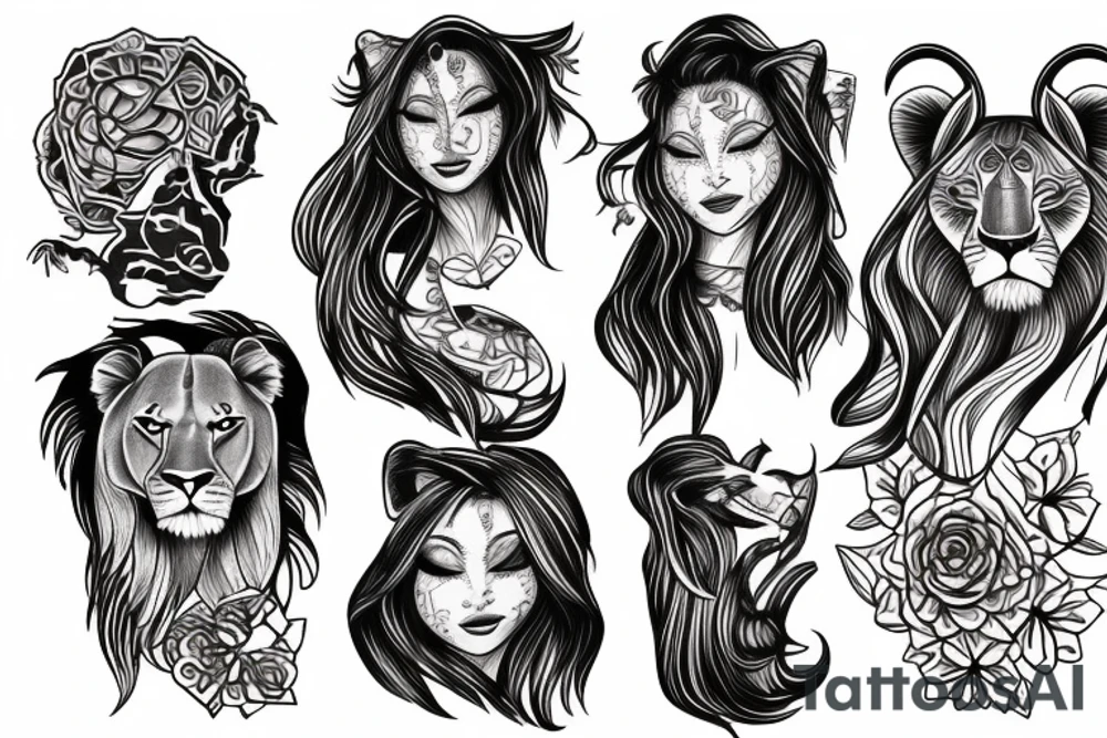 A WOMAN INSIDE A LIONESS tattoo idea