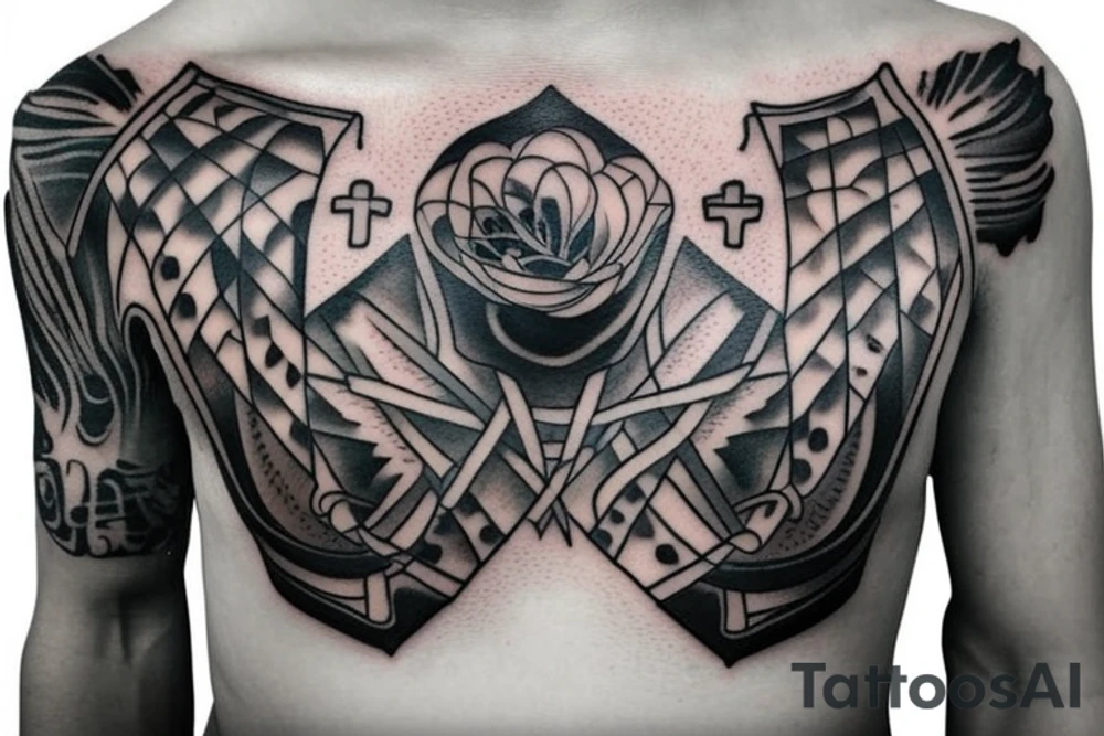 chest tattoo of psalm 23 with religious art tattoo idea