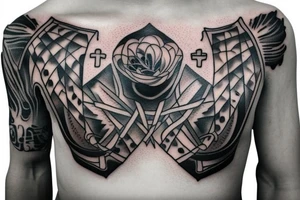 chest tattoo of psalm 23 with religious art tattoo idea