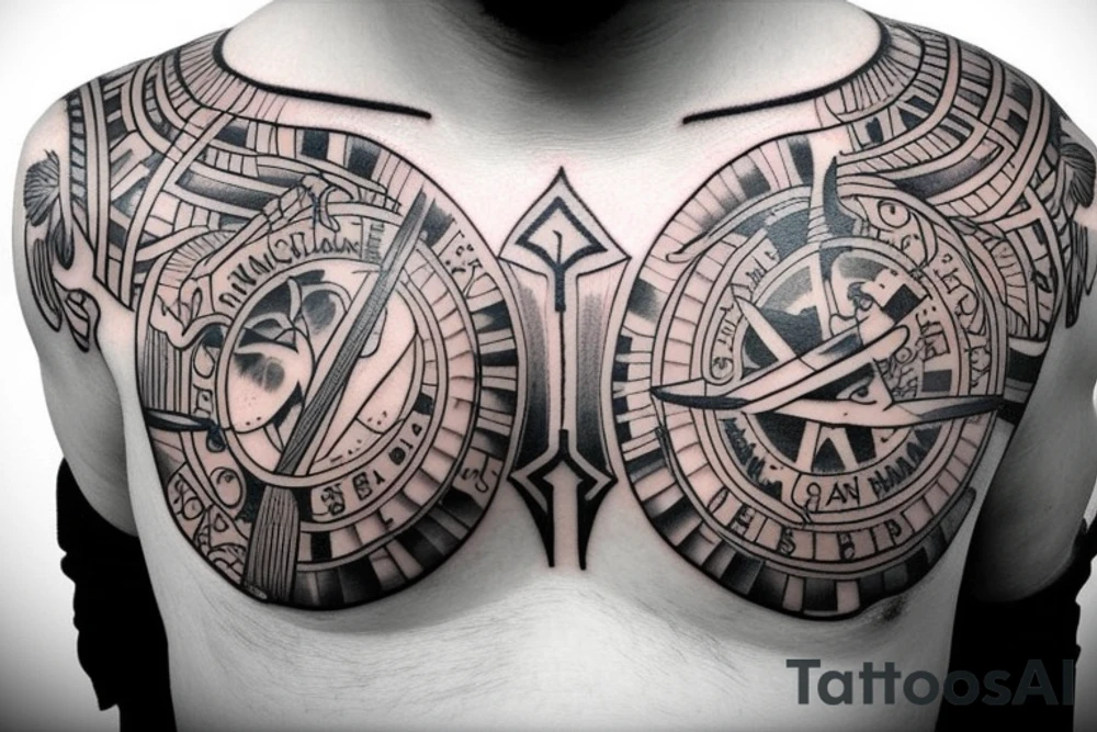 chest tattoo of psalm 23 with religious art tattoo idea