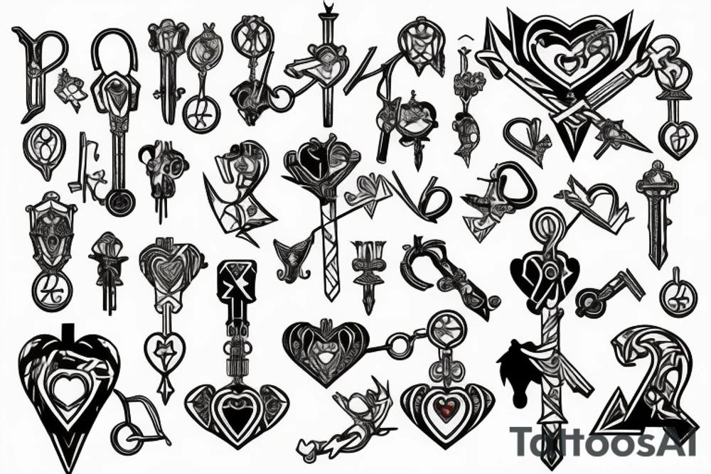 Kingdom Hearts Keyblade and Heart lock tattoo idea