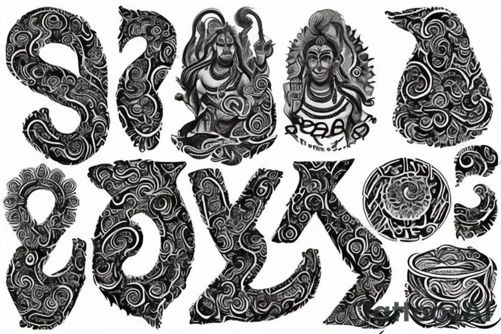 तत्वमसि lettering with shiva print tattoo idea