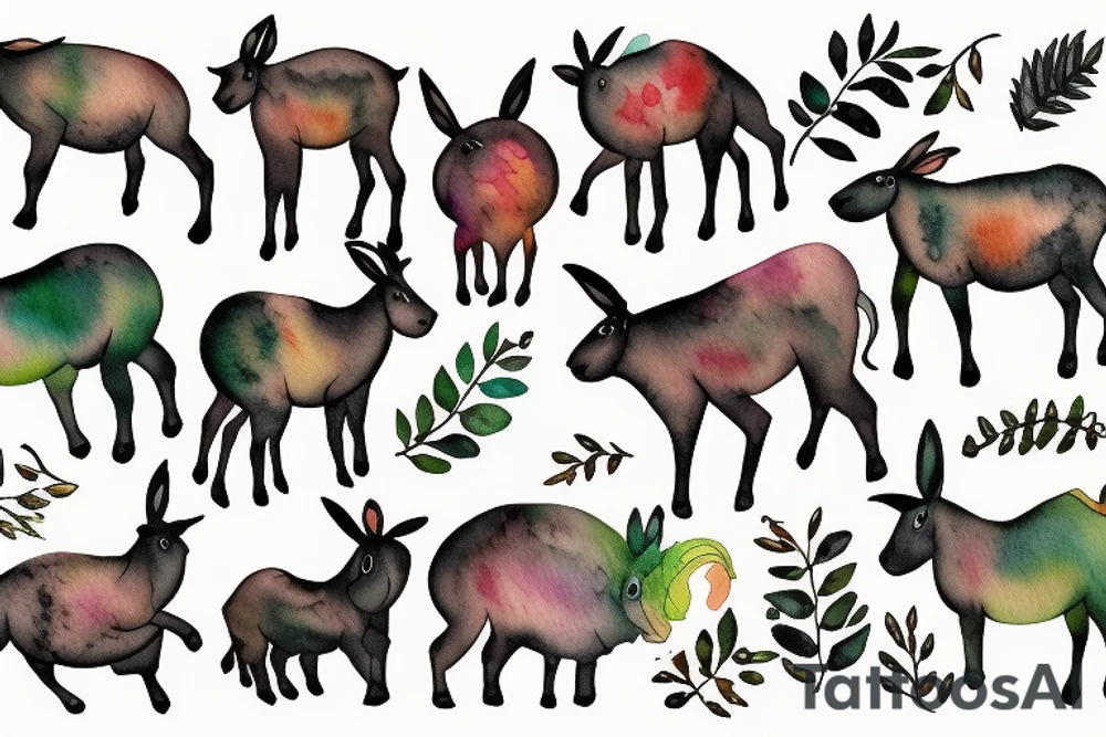 hardly laughing donkey in front of a forest tattoo idea