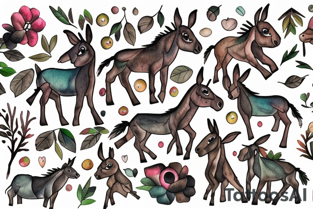 hardly laughing donkey in front of a forest tattoo idea