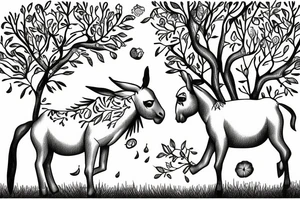 happy donkey under a tree tattoo idea